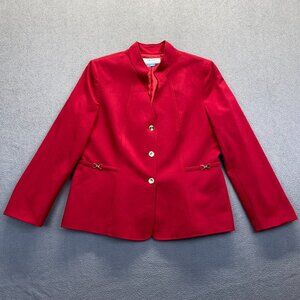 Tahari Women's Blazer Solid Red Gold Buttons Long Sleeve Lined Size 18